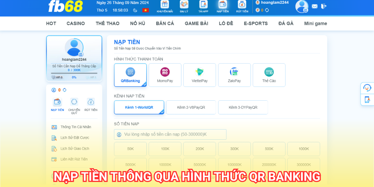 FB68 | Trang Chủ Nhà Cái FB68 Chính Thức | Đăng Ký +68K 33 QR Banking là một trong những cách nạp tiền fb68 được sử dụng hàng đầu