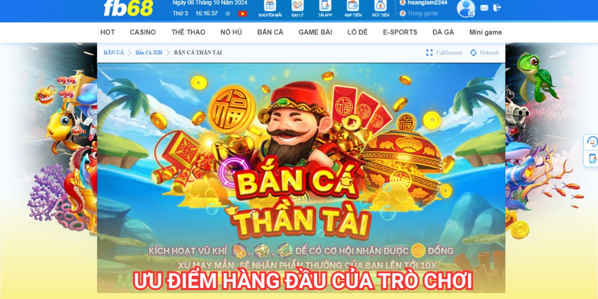 Bắn Cá Fb68 - Trải Nghiệm Bắn Cá Đổi Thưởng Hấp Dẫn Điều thu hút của bắn cá thần tài fb68 chính là những ưu điểm về hình ảnh, âm thanh và phần thưởng