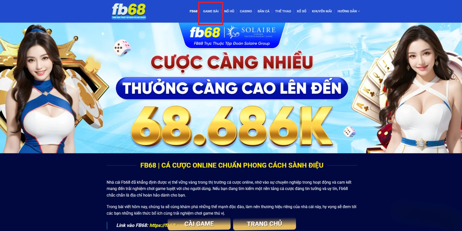 Giới thiệu về sảnh game bài FB68